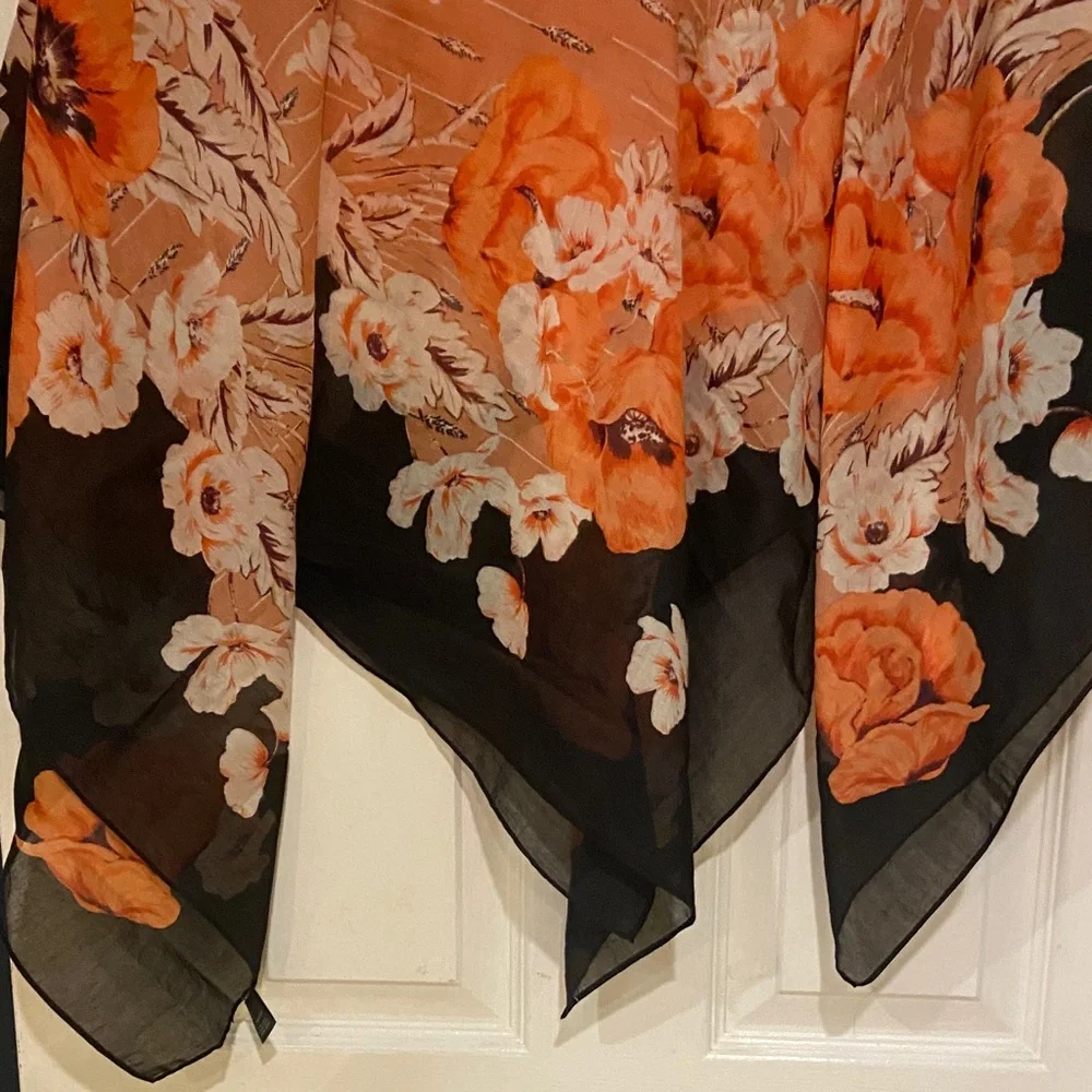 Floral Orange and Black Scarf - Picture 3 of 5